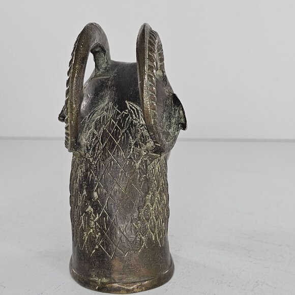 Vintage Horned Serpent Ram Goat Head Finnial Candle Snuffer Brass Pima Story - Picture 7 of 15